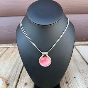 Kenneth Cole Pendant Necklace Womens Pink Silver Tone Snake Chain Cabochon